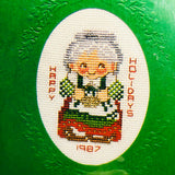 Titan, Set if 2 Send a card stitched with love, Mrs. Claus and Elf, Vintage 1987, Cross Stitch Kits