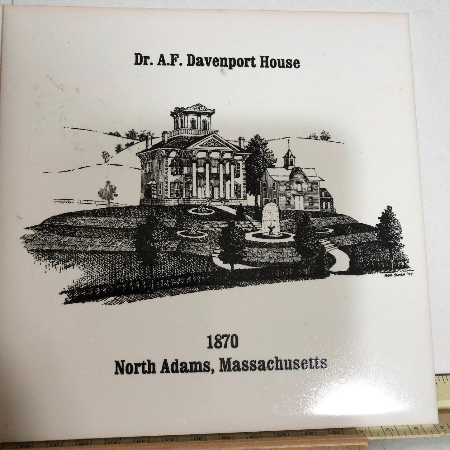 Sheffield Pottery, Tile Wall Hanging, Depicting Homes Of Dr. A.F. Davenport House & Chesterwood*