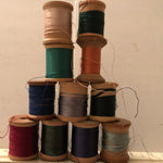 Set Of 11 Wooden Vintage Spools Of Thread, with Some Silk Thread See Description Of Colors*