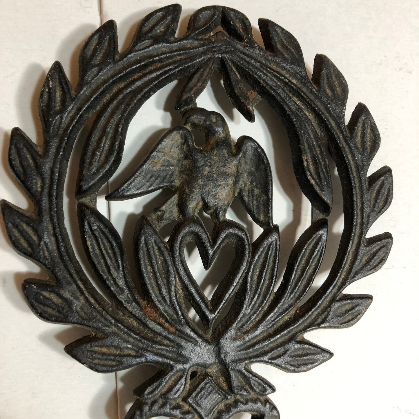 Cast Iron Trivet, Eagle,  Heart, Palm Leaves, Vintage Collectible