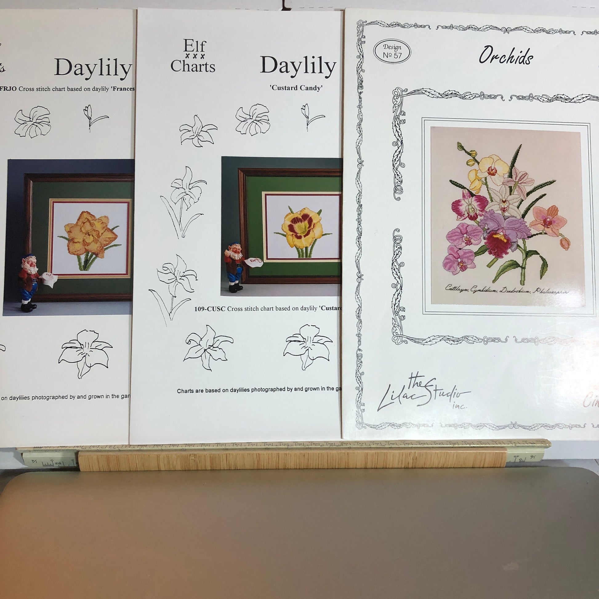Elf Charts & Lilac Studios, Amazing Set Of 14, Daylily, Floral Charts, Vintage 1997-2000*