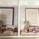 The Vintage Collection, Set Of 2, Sue Hillis, Antique Button & Linen and Lace Samplers, Vintage 1995, Counted Cross Stitch Chart