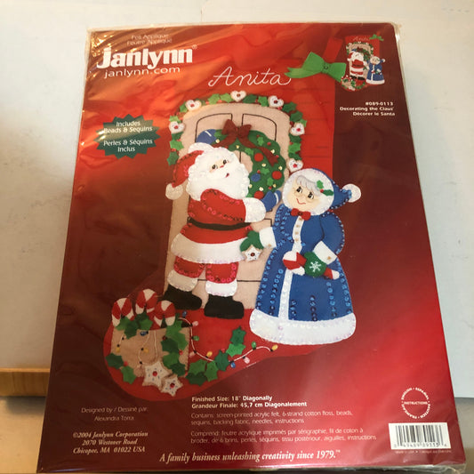 Janlynn, Decorating the Clause, 18 inch Stocking Felt Applique Kit