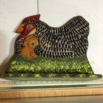 Wooden Folk Art, Chicken with Chick, Vintage 1987, Figurine