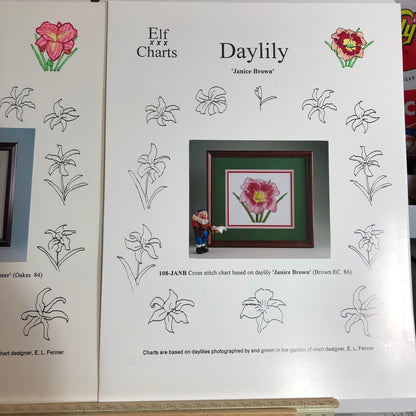 Elf Charts & Lilac Studios, Amazing Set Of 14, Daylily, Floral Charts, Vintage 1997-2000*