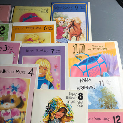 Amazing Set Of 12 Girl Age 1 Through 12, Vintage Birthday Cards