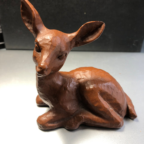 Redmill, Deer Sitting, Detailed, Carved Wood, Vintage Figurine
