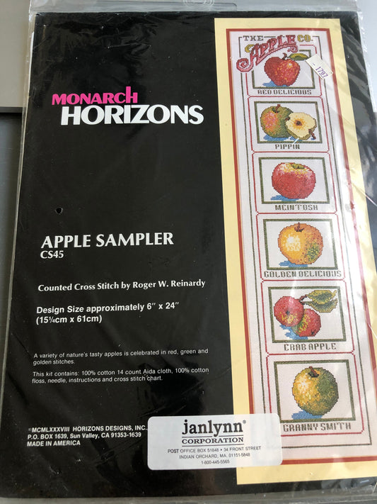 Janlynn, Monarch Horizons, Apple Sampler, CS45, Vintage 1988, Counted Cross Stitch Kit*