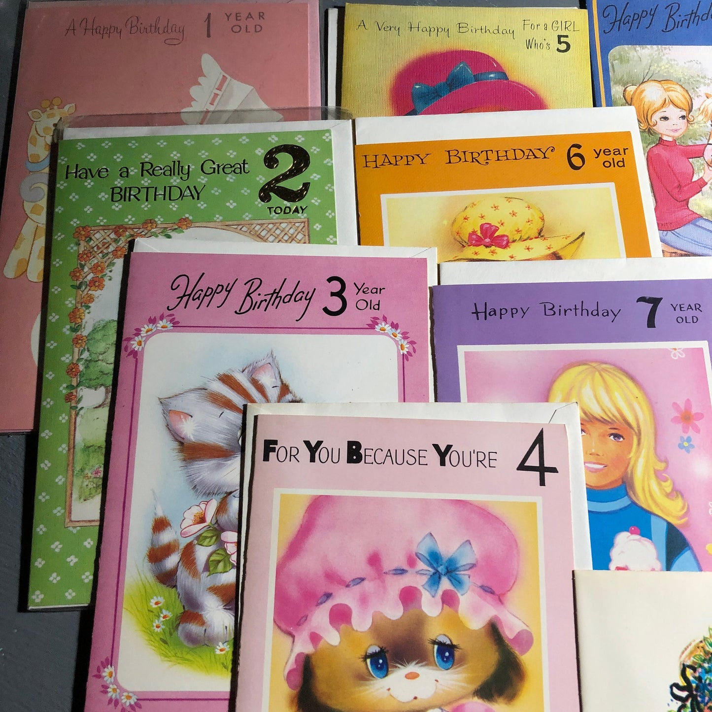 Amazing Set Of 12 Girl Age 1 Through 12, Vintage Birthday Cards