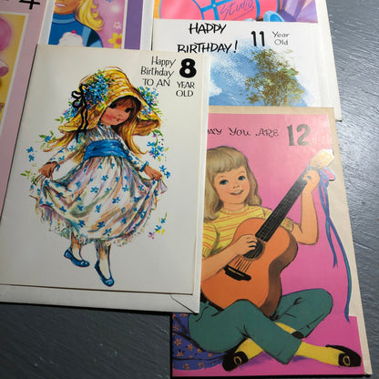 Amazing Set Of 12 Girl Age 1 Through 12, Vintage Birthday Cards