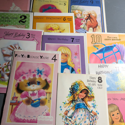 Amazing Set Of 12 Girl Age 1 Through 12, Vintage Birthday Cards