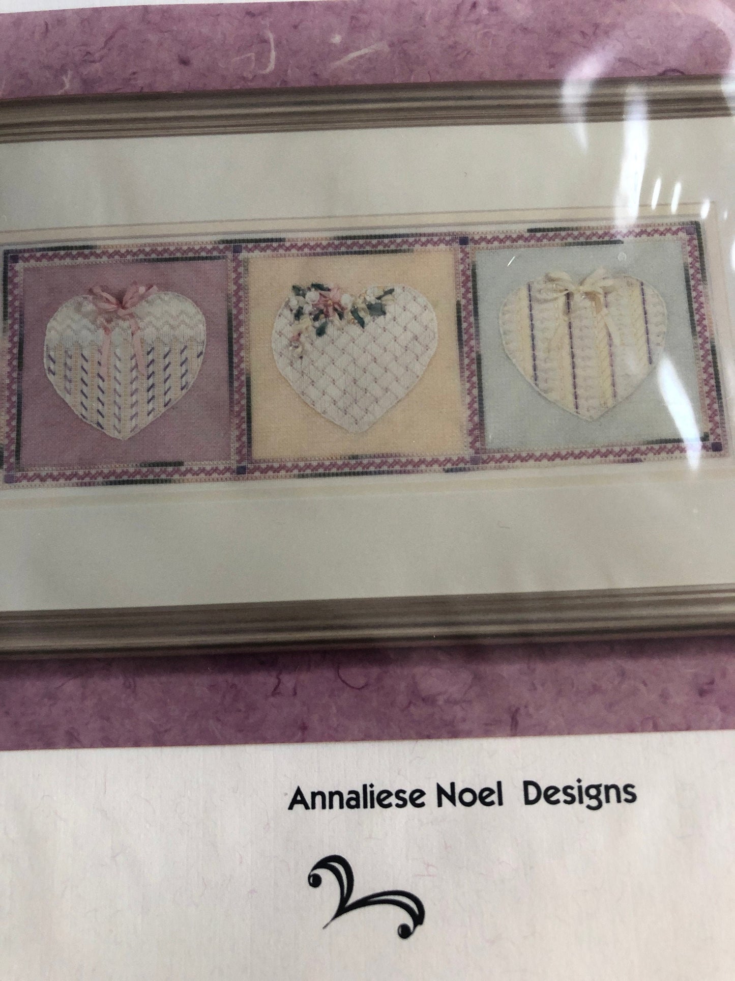 Annaliese Noel Designs, Hearts In A Row, Vintage 1997, Counted Cross Stitch Chart with Embellishments