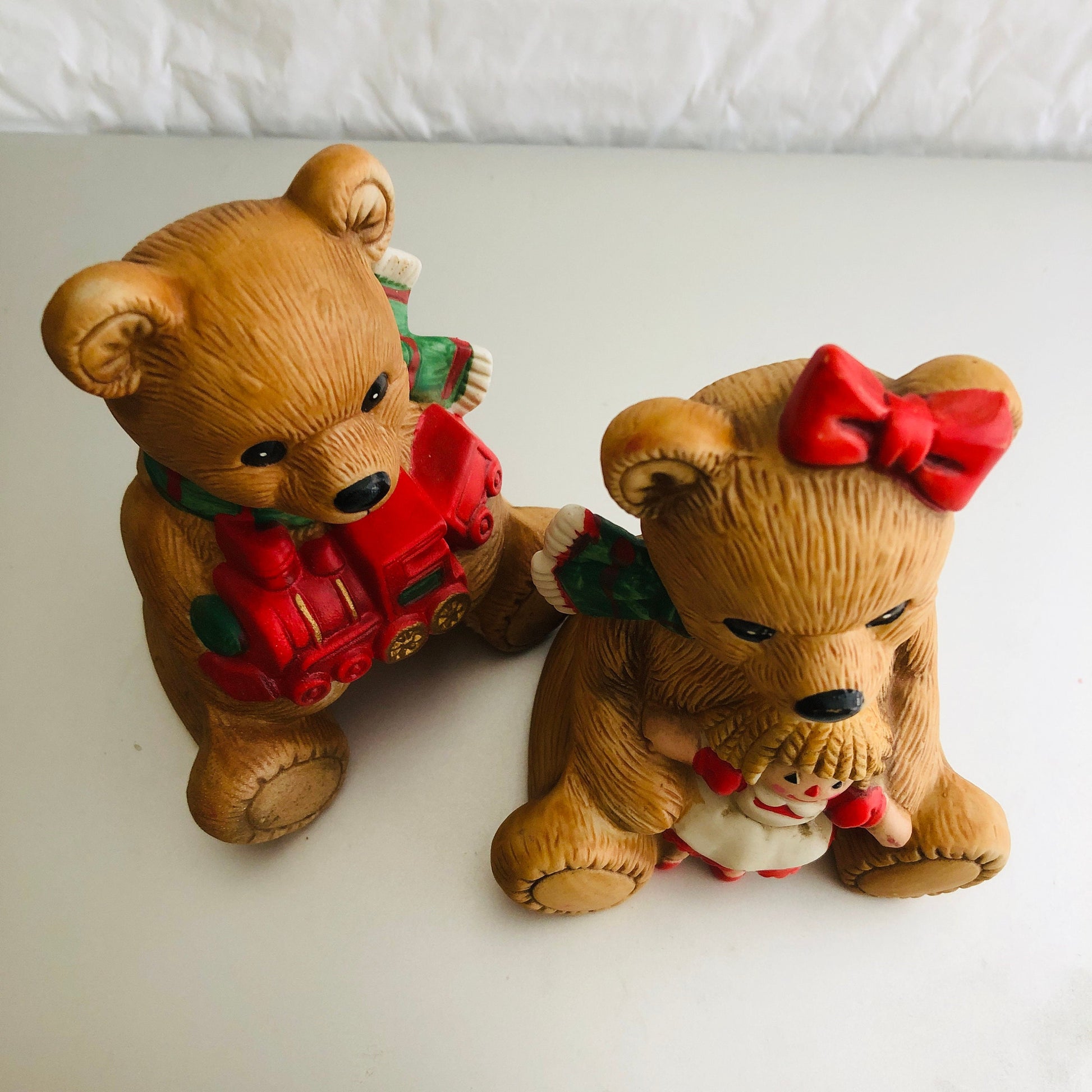 HOMECO, Teddy Bear Kids, with Christmas Toys, Set Of 2 Vintage Collectible Figurines