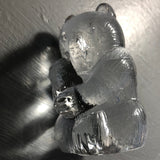 Clear Glass, Mama Bear Holding Baby Bear, Vintage Collectible Figurine