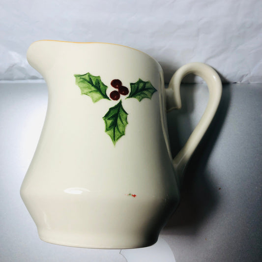 Merry Brite, Holly Motif, Porcelain Mini pitcher, 4 inch collectible serving pitcher