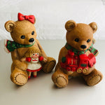 HOMECO, Teddy Bear Kids, with Christmas Toys, Set Of 2 Vintage Collectible Figurines