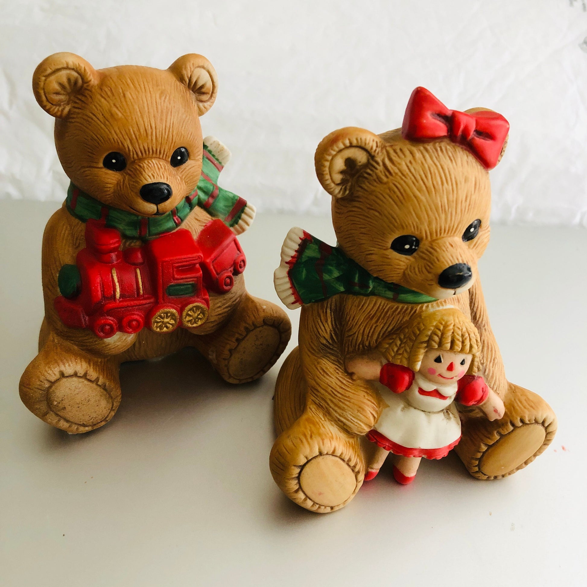 HOMECO, Teddy Bear Kids, with Christmas Toys, Set Of 2 Vintage Collectible Figurines