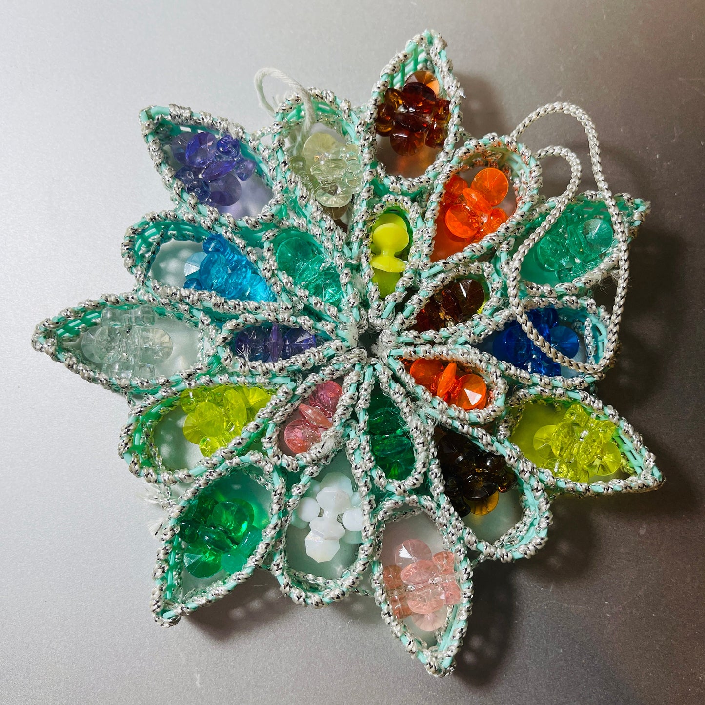 Handmade, Star-Bead, Plastic Canvas  Ornament, 5 by Inches
