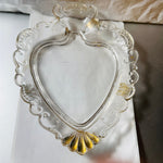 Glass Heart Pin Dish clear with Gold Accents, Vintage Collectible