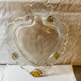 Glass Heart Pin Dish clear with Gold Accents, Vintage Collectible