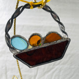Stained Glass, Basket of Colored Eggs, Vintage Collectible