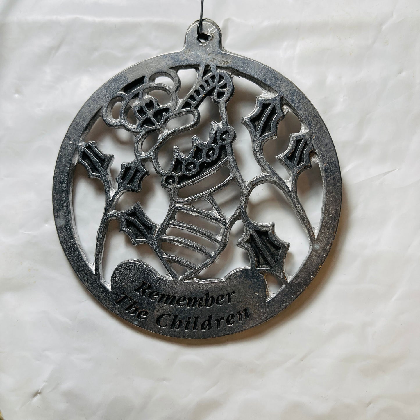 Pewter, Remember the Children, Merry Christmas, Dated 1983, Ornament