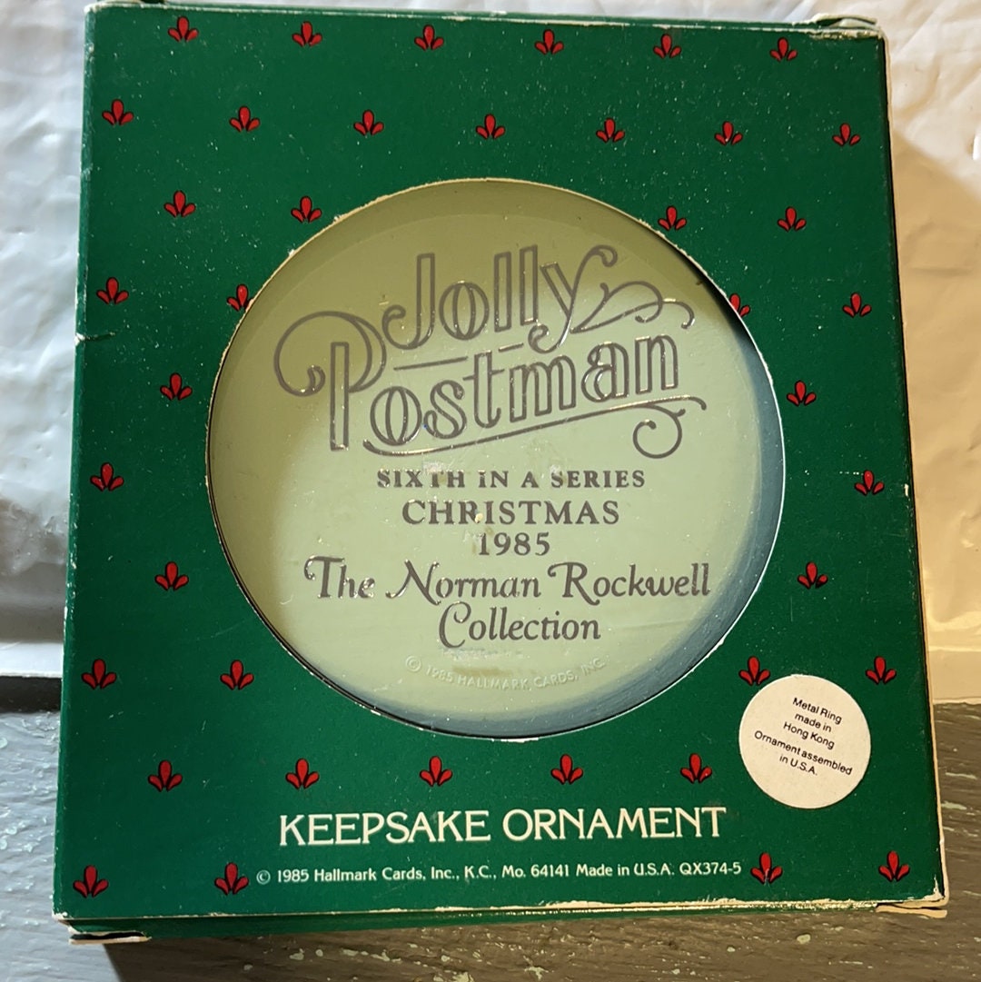 Hallmark, Norman Rockwell #6 - Jolly Postman, Dated 1985, Cameo Ornament, QX374-5