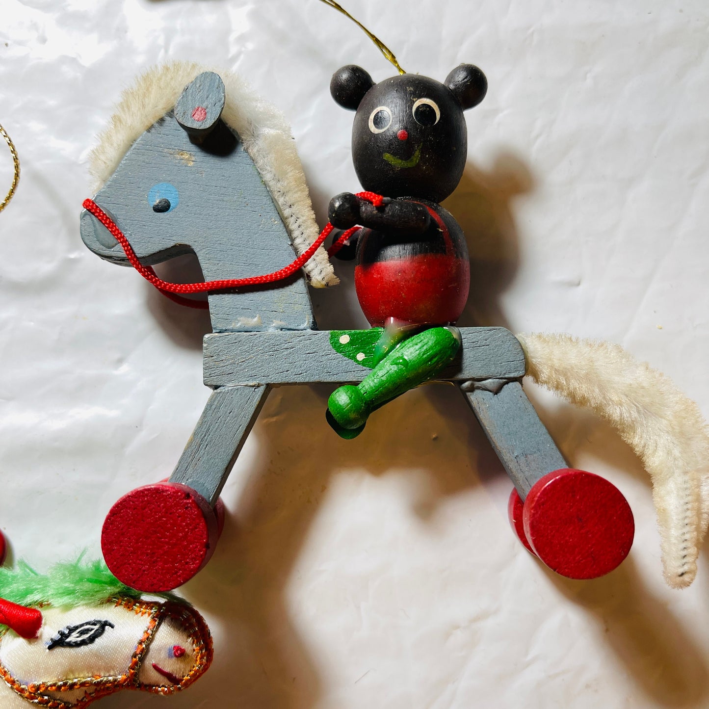Rocking Horse, Set of 4, Wood, Metal and Fabric, Ornaments
