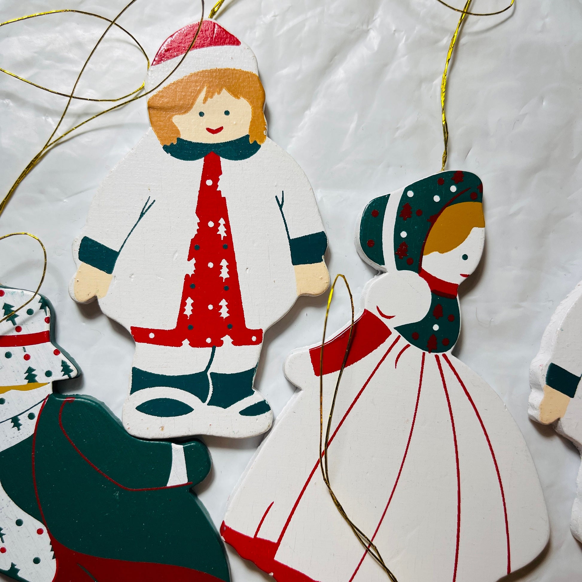 Wooden Girls and Boys, Set of 9, Christmas Ornaments