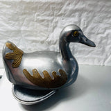 Duck Trinket Dish, Silver Tone with Gold Tone Accents, Vintage Collectible