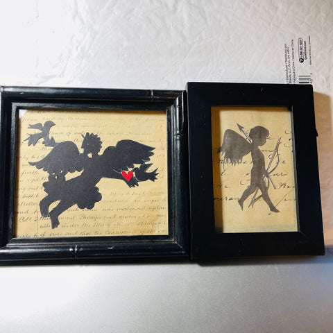 Scherenschnitte, Cupid Valentines, St Of 2, Framed Pictures, Vintage Collectible