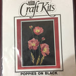Better Homes and Gardens Craft kits "Poppies on Black" Vintage counted cross stitch kit designed by Janlynn 9"x12" very hard to find