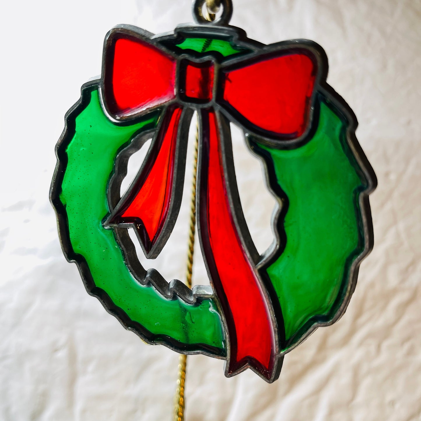 Stained Glass Look, Christmas Wreath with Bow, Metal/Acrylic, Ornament