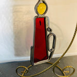 Stained Glass, Red Candle in, Lead Chamber Holder, Vintage Collectible Ornament