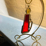 Stained Glass, Red Candle in, Lead Chamber Holder, Vintage Collectible Ornament