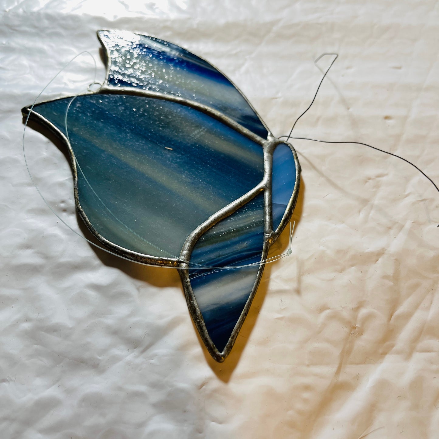 Stained Glass, Variegated Blue Butterfly, Vintage Collectible Suncatcher Ornament