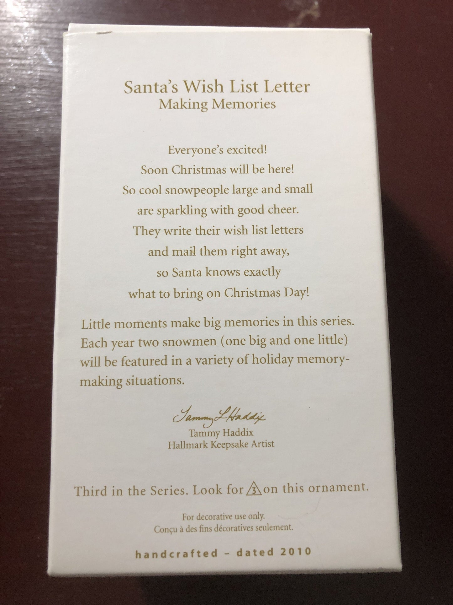 Hallmark, Making Memories #3, Santas Wish List Letter, Dated 2010, Keepsake ornament, QX8346*