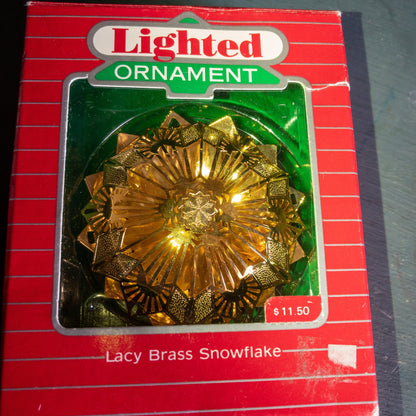 Hallmark, Lacy Brass Snowflake, Vintage 1987, Lighted Ornament