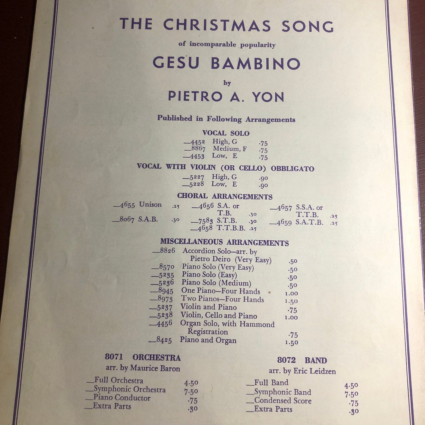 Gesu Bambino, Pietro A Yon, For Piano, Bernice Frost, Vintage 1950, Sheet Music, J. Fischer & Bro, Glen Rock NJ*