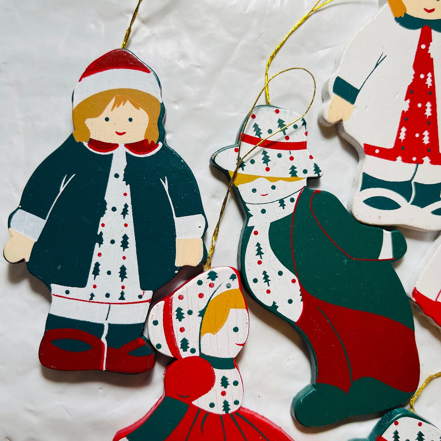Wooden Girls and Boys, Set of 9, Christmas Ornaments