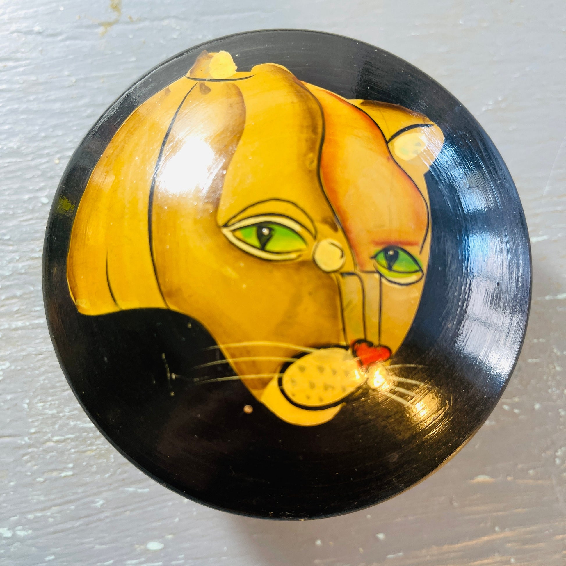 Wildcat, Round Painted Wooden Trinket Box