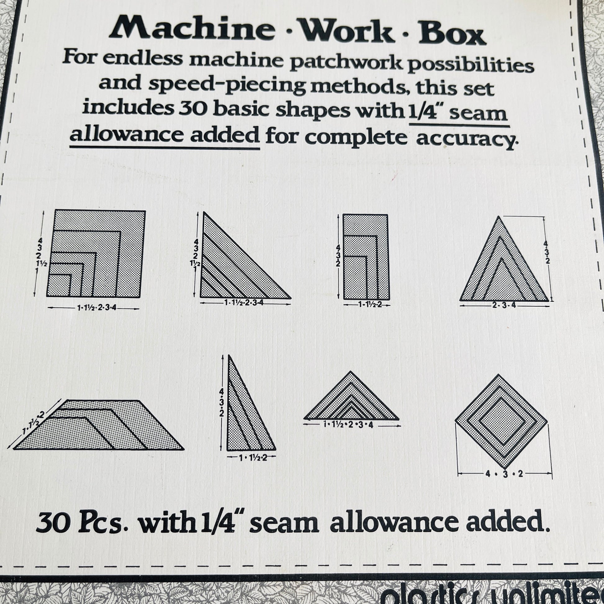 Plastics Unlimited, Machine Work Box, 30 Basic Shapes, For Patchwork Possibilities