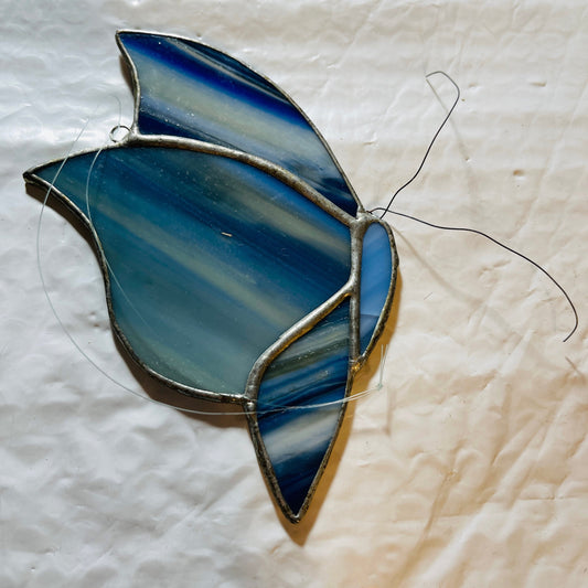 Stained Glass, Variegated Blue Butterfly, Vintage Collectible Suncatcher Ornament