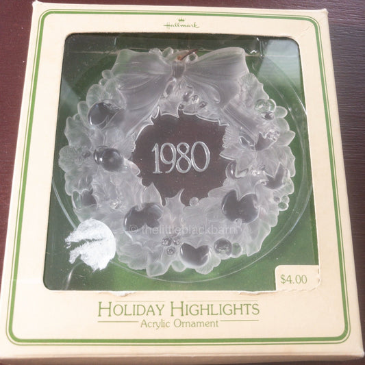 Hallmark, Wreath, Holiday Highlights, Dated 1980, Acrylic Ornament, QX3014