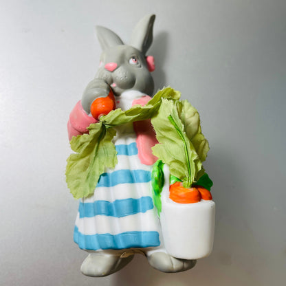 Bunnies with Colorfully Decorated Eggs, Set of 2 Wooden Cutout, 3.5 Inch Tall, Figurines, Vintage Collectibles