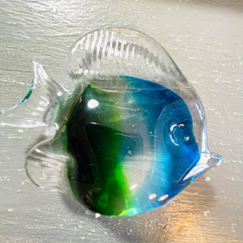 Art Glass, Blue and Green, Striped,  Tropical Fish, Vintage Collectible