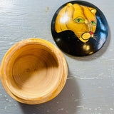 Wildcat, Round Painted Wooden Trinket Box