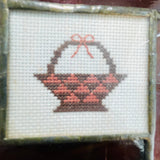 Wicker Basket, Cross Stitch Picture, Set In Stained Glass, Vintage Collectible Ornament/Suncatcher