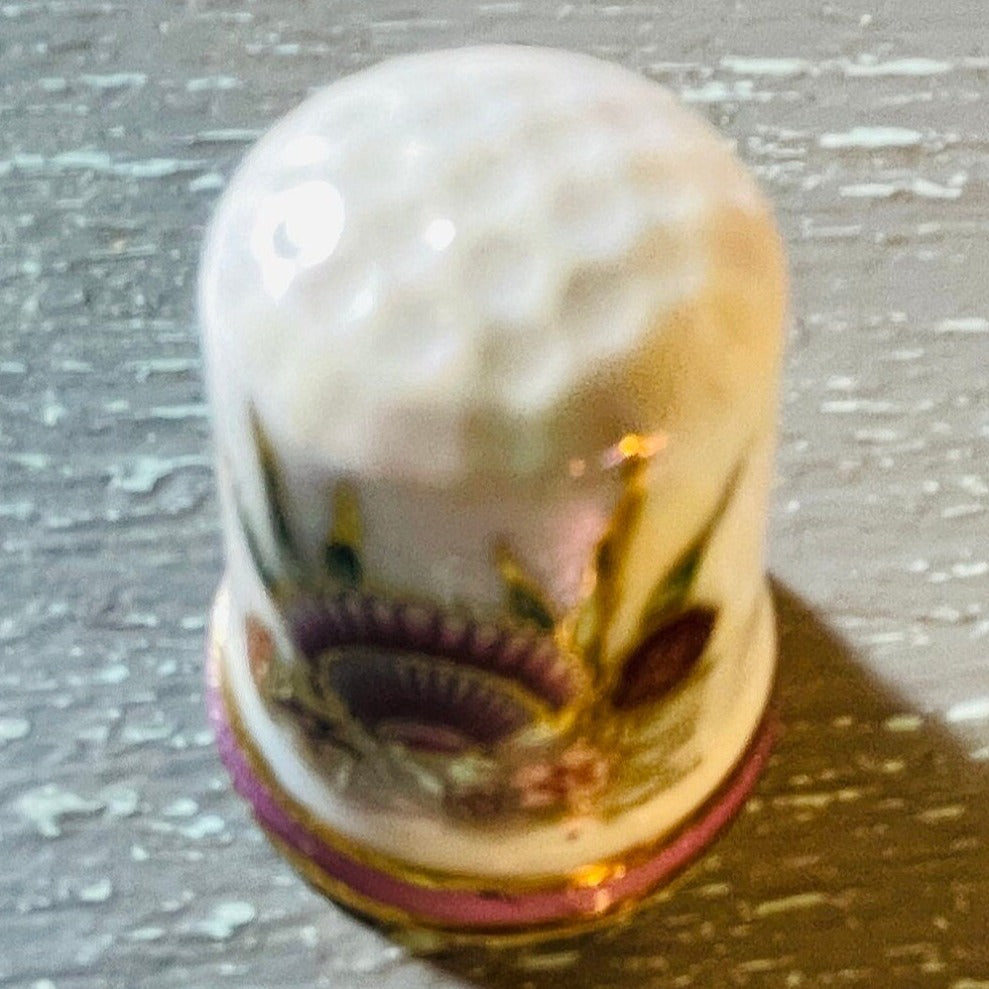 Thimble, Holden Beach, North Carolina, Porcelain, Gold-tone Trim, Collectible Sewing Notion
