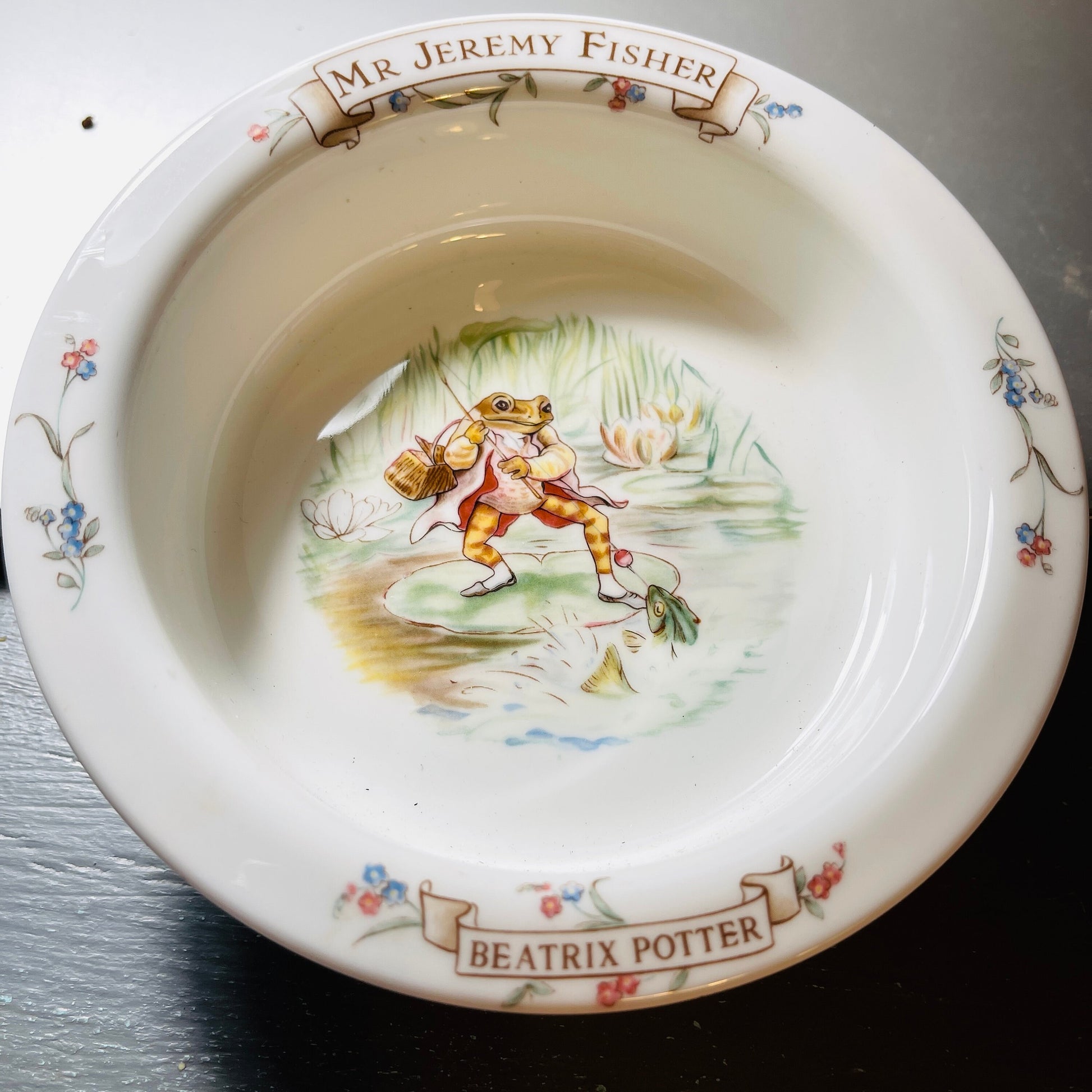 The World of Beatrix Potter, Mr. Jeremy Fisher, Royal Albert, Bone China Bowl, Vintage 1986, Collectible